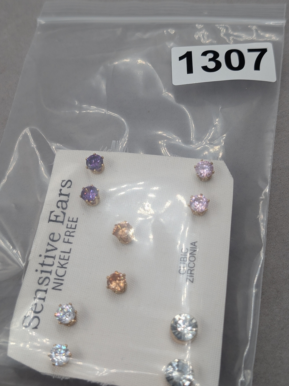 5 Pair Cubic Zirconia Stud Earrings Sensitive Ears Nickel Free NWT 1307 - Picture 6 of 6